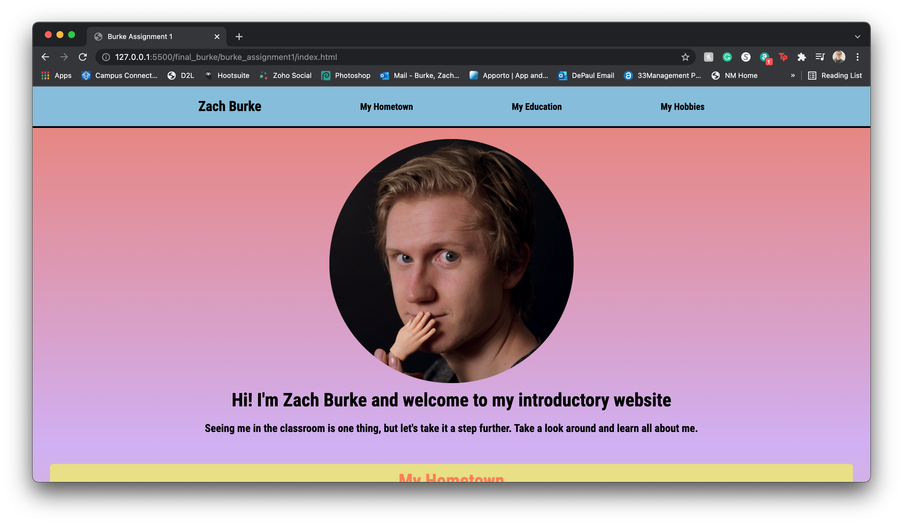 Screenshot of my Introduction Website Homepage