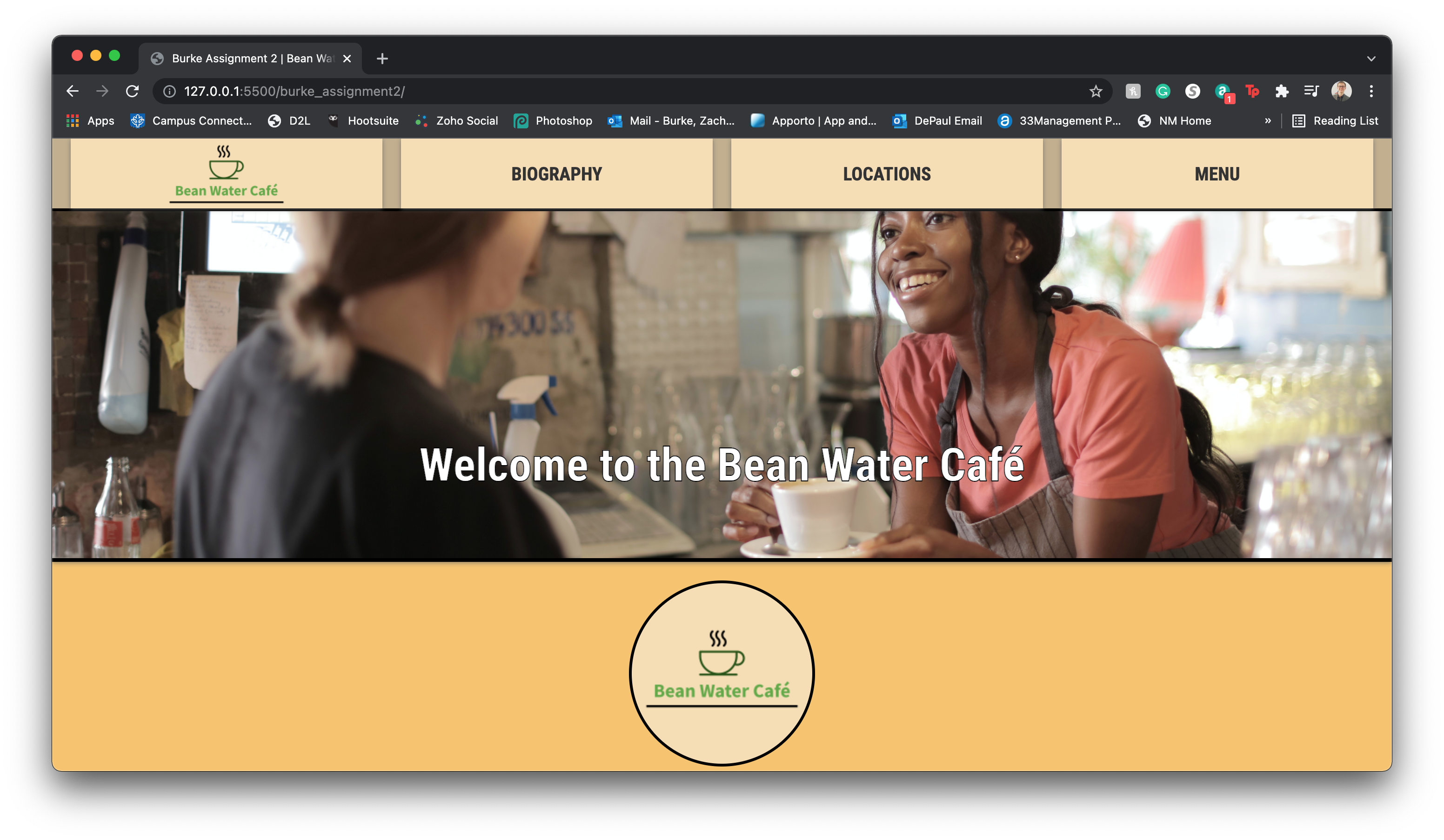 Screenshot of my Coffee Shop Website Homepage